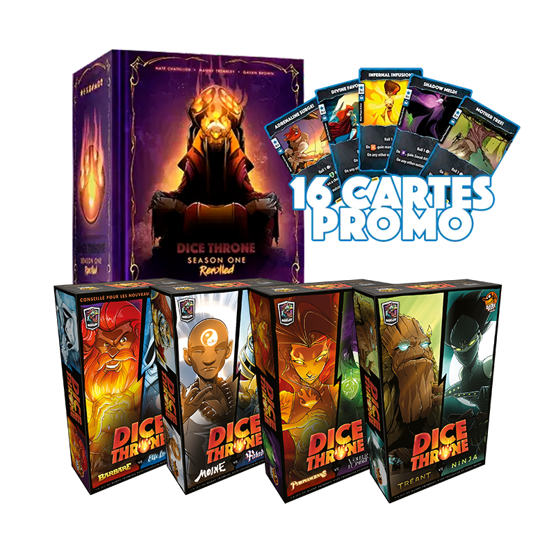 Dice Throne S1 – Bundle Complet (4 Boîtes Duo + Battle Chest + Cartes Promo)